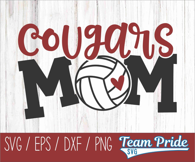 Cougars Volleyball Mom SVG Digital Download Printable - SVG, EPS, DXF, PNG SVG Team Pride SVG 