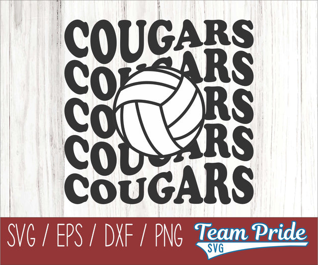 Cougars Volleyball Retro Wave SVG Digital Download Printable - SVG, EPS, DXF, PNG SVG Team Pride SVG 