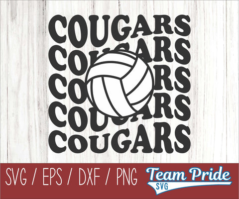 Cougars Volleyball Retro Wave SVG Digital Download Printable - SVG, EPS, DXF, PNG SVG Team Pride SVG 