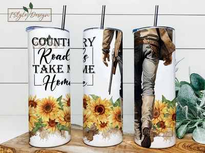 Country 20oz Tumbler Wrap, Western 20oz Tumbler Sublimation Designs, Cowboy Tumbler, Cowgirl Tumbler Wrap, Country Roads Take Me Home Sublimation iStyleDesign 
