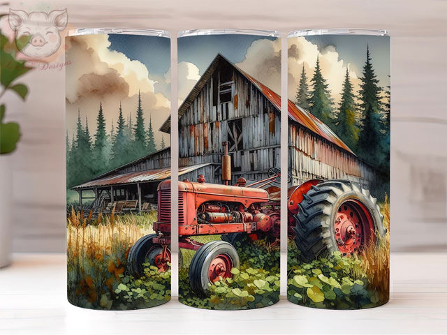Country Barn And Tractor 20oz Tumbler Png, Straight & Tapered Tumbler Png, Tractor Tumbler Png, Digital Download PNG Sublimation Lara' s Designs 