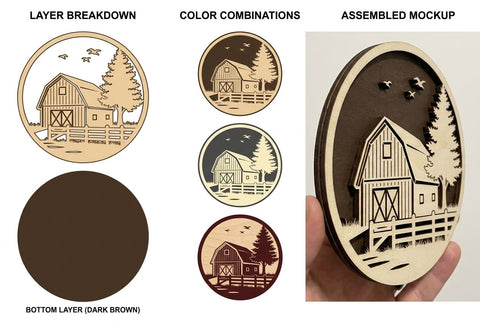 Country Barn Landscape Laser Cut Wooden Mandala – Farmhouse SVG Design SVG Regulrcrative 