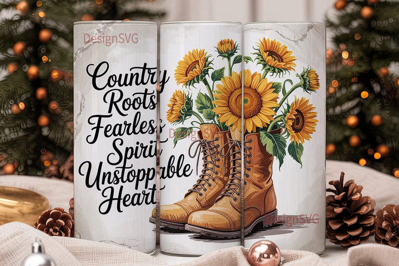Country Boots & Sunflowers 20oz Tumbler Sublimation DesignSVG 
