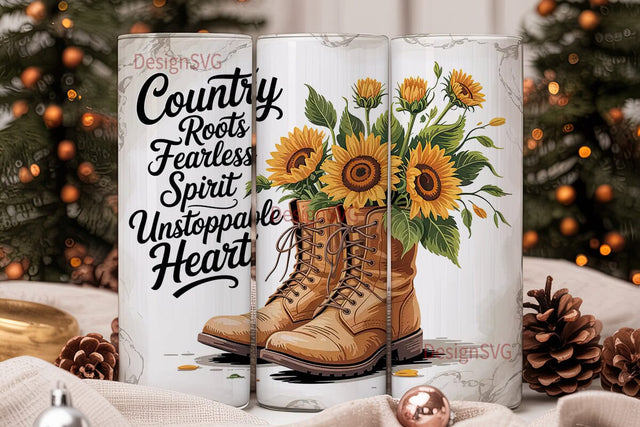 Country Boots & Sunflowers 20oz Tumbler Sublimation DesignSVG 