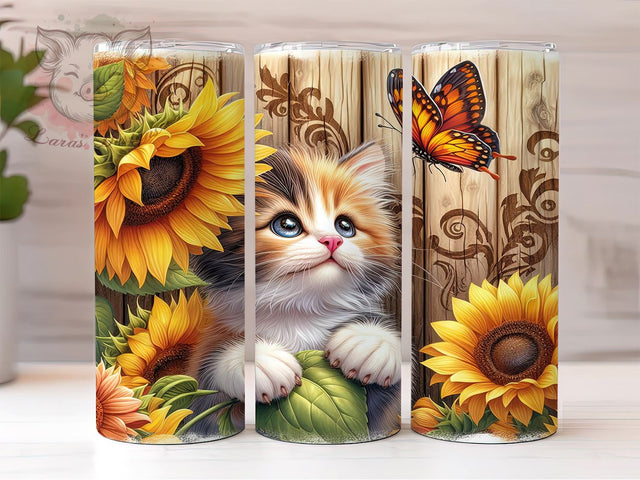 Country Cat Sunflowers 20 oz Skinny Tumbler Sublimation Design, Straight & Tapered Tumbler Png, Cat Butterfly Tumbler Png, Digital Download PNG Sublimation Lara' s Designs 