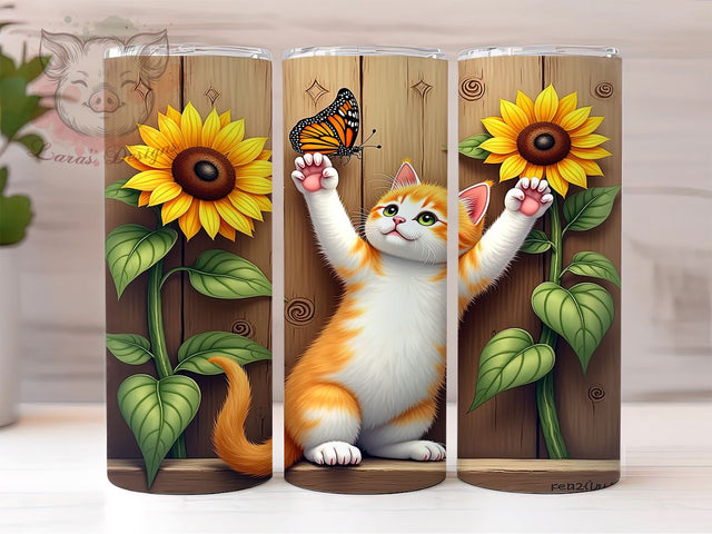 Country Cat Sunflowers 20 oz Skinny Tumbler Sublimation Design, Straight & Tapered Tumbler Png, Cat Butterfly Tumbler Png, Digital Download PNG Sublimation Lara' s Designs 