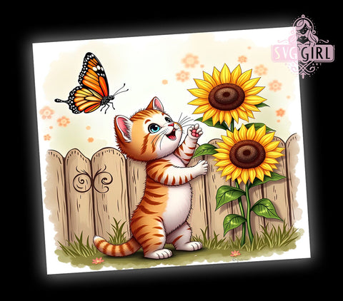 Country Cat Sunflowers 20oz Tumbler Wrap Sublimation Design, Straight Tapered Tumbler Wrap, Cute Kitten Tumbler Png, Instant Digital Download Sublimation SvggirlplusArt 