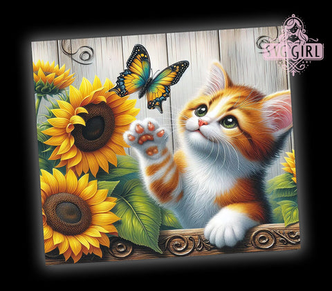 Country Cat Sunflowers 20oz Tumbler Wrap Sublimation Design, Straight Tapered Tumbler Wrap, Cute Kitten Tumbler Png, Instant Digital Download Sublimation SvggirlplusArt 