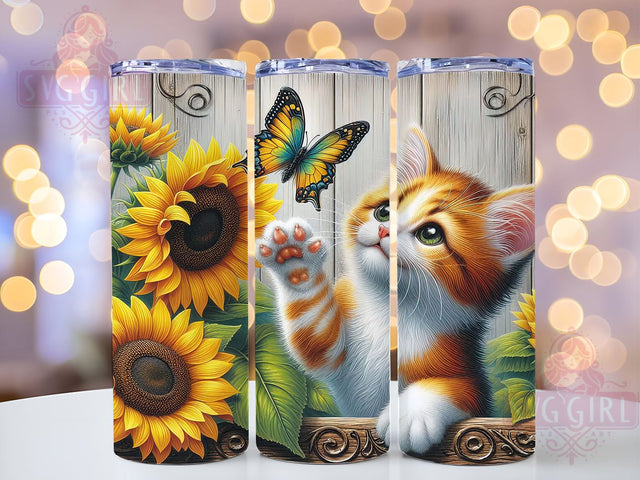 Country Cat Sunflowers 20oz Tumbler Wrap Sublimation Design, Straight Tapered Tumbler Wrap, Cute Kitten Tumbler Png, Instant Digital Download Sublimation SvggirlplusArt 