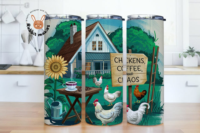 Country Chickens Coffee & Chaos Tumbler Wrap | Country Rustic Farmhouse Rooster and Hen Digital Download | Country Kitchen Sublimation PNG Sublimation Rabbitmakies 