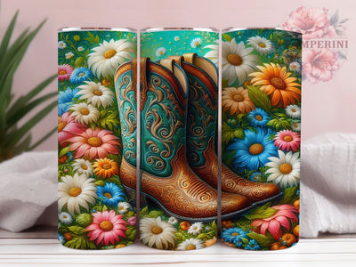 Country Floral Boots Tumbler, Printed Tumbler, Rustic 20oz Wrap, Sublimation Design, Stylish Gift Idea, Western Boots Wrap, Country Floral Tumbler Sublimation Li Zamperini 