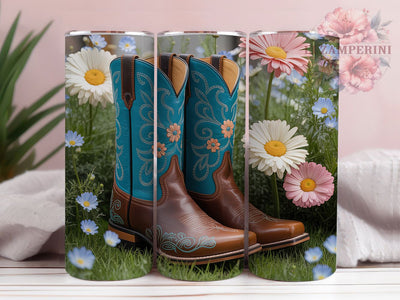 Country Floral Boots Tumbler, Printed Tumbler, Rustic 20oz Wrap, Sublimation Design, Stylish Gift Idea, Western Boots Wrap, Country Floral Tumbler Sublimation Li Zamperini 