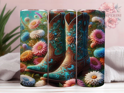 Country Floral Boots Tumbler, Printed Tumbler, Rustic 20oz Wrap, Sublimation Design, Stylish Gift Idea, Western Boots Wrap, Country Floral Tumbler Sublimation Li Zamperini 