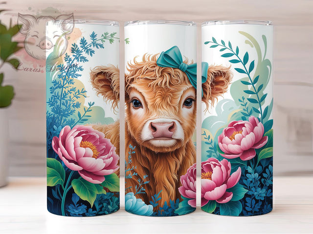 Country Floral Highland Cow Tumbler, Flower Cow Tumbler, Rustic Cow Wrap, Country Floral Wrap, Cute Cow Wrap, Sublimation Design, Trendy Gift Idea Sublimation Lara' s Designs 