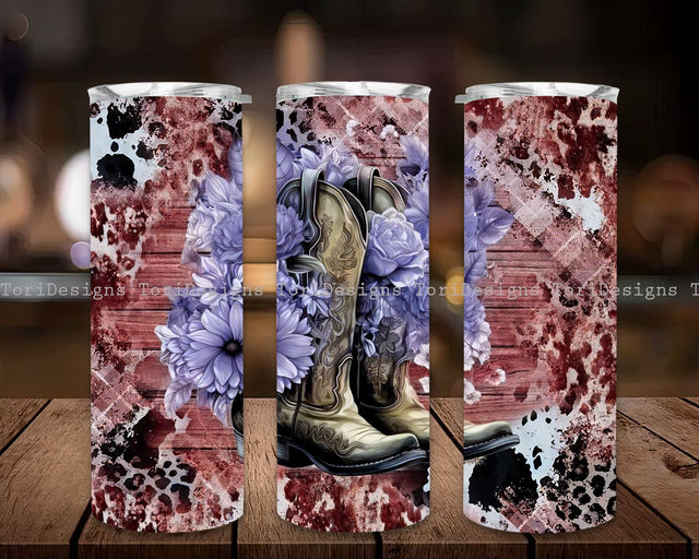 Country Girl 20 oz Skinny Tumbler, Western Rustic Cowgirl Tumbler, Cowgirl Boots and Hat Country Skinny Tumbler wrap design, sublimation png, instant download Sublimation ToriDesigns 