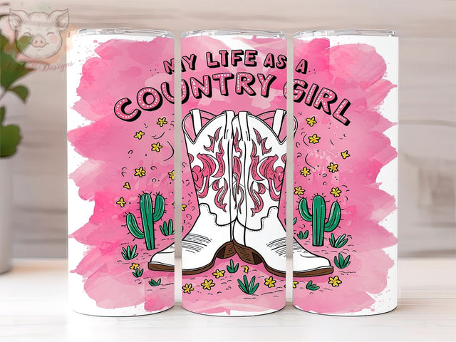 Country Girl 20oz Tumbler Png, Straight & Tapered Tumbler Png, Western Boots Tumbler Png, Digital Download PNG Sublimation Lara' s Designs 