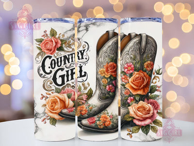 Country Girl 20oz Tumbler Wrap Sublimation Design, Straight Tapered Tumbler Wrap, Western Cowgirl Boots and Flowers Tumbler Png, Instant Digital Download Sublimation SvggirlplusArt 