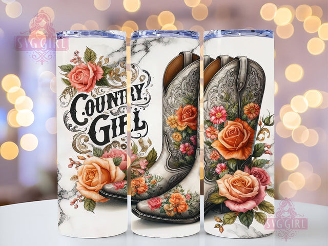 Country Girl 20oz Tumbler Wrap Sublimation Design, Straight Tapered Tumbler Wrap, Western Cowgirl Boots and Flowers Tumbler Png, Instant Digital Download Sublimation SvggirlplusArt 