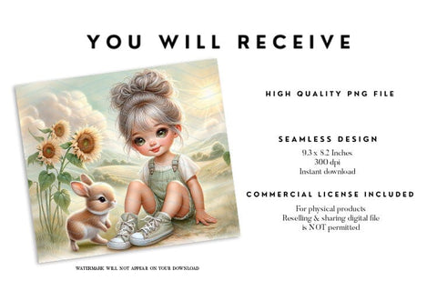 Country Girl and Bunny Tumbler Wrap PNG Sublimation BijouBay 
