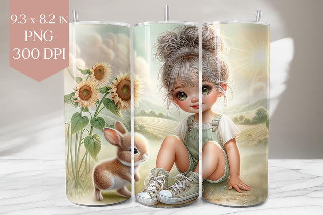 Country Girl and Bunny Tumbler Wrap PNG Sublimation BijouBay 