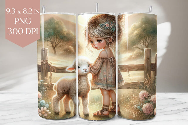 Country Girl and Lamb Tumbler Sublimation Design Sublimation BijouBay 