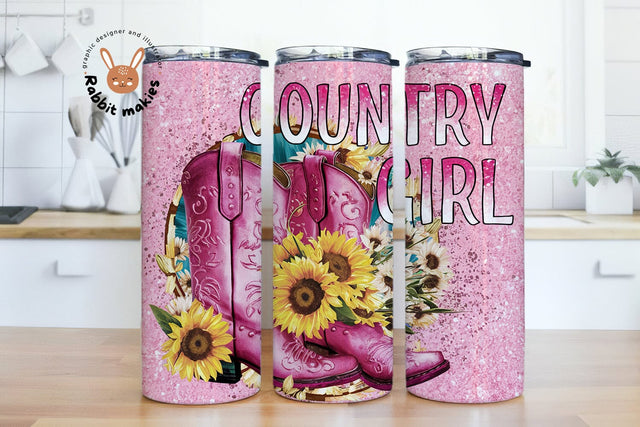Country Girl Boots Pink Glitter 20oz Skinny Tumbler Sublimation Design Templates, PNG Digital Download, Country Girl Boots Tumbler wrap Sublimation Rabbitmakies 