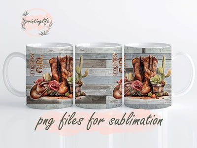 Country Girl Mug Wrap Design, Instant Digital Design Download Mug Wrap Design, Mug Design PNG Sublimation PrintingLife 
