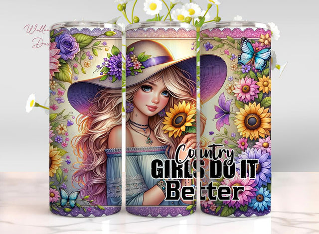 Country Girls Do It Better 20oz Tumbler Wrap Rustic Country Tumbler, Cowgirl Country Girl 20oz Tumbler Wrap Sublimation WillowSageDesign 