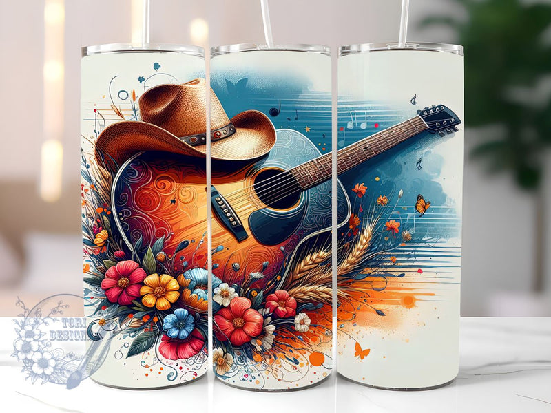 Country Guitar 20 oz Tumbler Wrap Sublimation Tumbler Design- Guitar Tumbler Wrap - Digital Download- PNG Sublimation ToriDesigns 