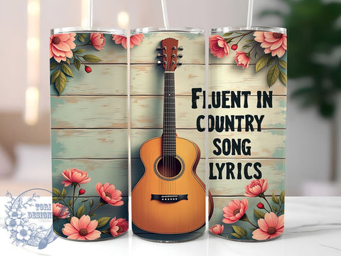 Country Guitar 20oz Skinny Tumbler PNG, Western Music Lyrics Tumbler Sublimation Wrap, Straight & Tapered Tumbler Wrap, Instant Digital Download Sublimation ToriDesigns 