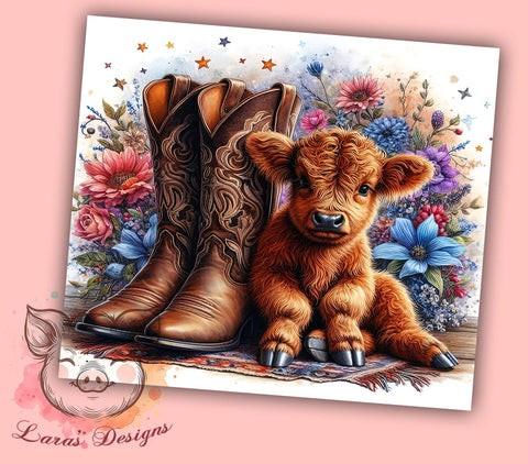 Country Highland Cow 20 oz Skinny Tumbler Sublimation Design, Straight & Tapered Tumbler Png, Highland Cow Tumbler Png, Digital Download PNG Sublimation Lara' s Designs 