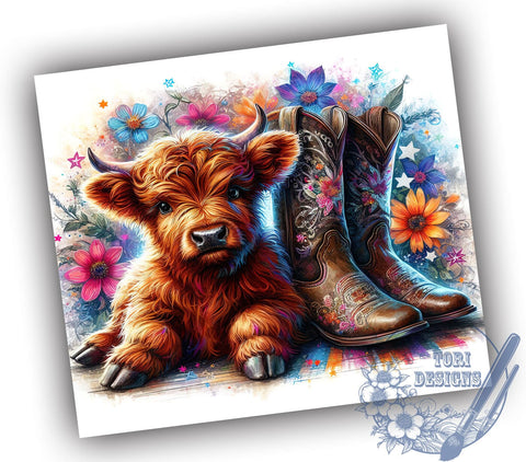 Country Highland Cow 20oz Skinny Tumbler PNG, Highland Cow Tumbler Sublimation Wrap, Straight & Tapered Tumbler Wrap, Instant Digital Download Sublimation ToriDesigns 