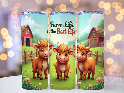Country Highland Cow 20oz Tumbler Sublimation Design, Straight Tapered Tumbler Wrap, Farm Life is the Best Life Tumbler Png, Instant Digital Download Sublimation SvggirlplusArt 