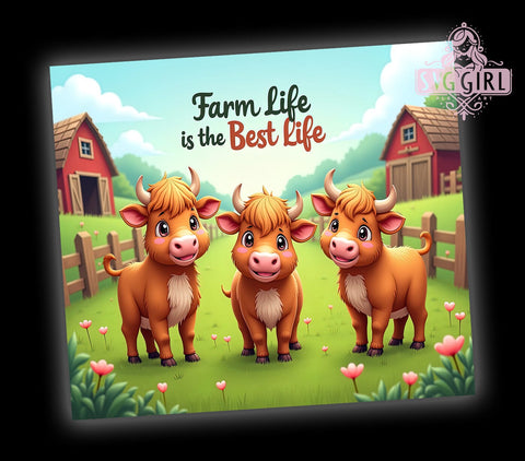 Country Highland Cow 20oz Tumbler Sublimation Design, Straight Tapered Tumbler Wrap, Farm Life is the Best Life Tumbler Png, Instant Digital Download Sublimation SvggirlplusArt 