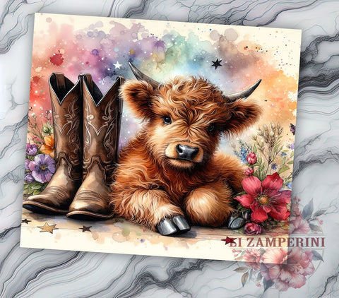 Country Highland Cow 20oz Tumbler Wrap PNG, Country Cowboy Tumbler PNG Sublimation Design, Straight & Tapered Tumbler Wrap, Instant Digital Download Sublimation Li Zamperini 