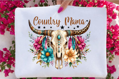 Country Mama Western Cow Skull PNG Sublimation SVGArt 