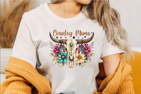 Country Mama Western Cow Skull PNG Sublimation SVGArt 