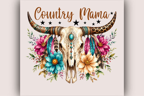 Country Mama Western Cow Skull PNG Sublimation SVGArt 