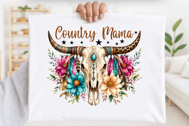 Country Mama Western Cow Skull PNG Sublimation SVGArt 