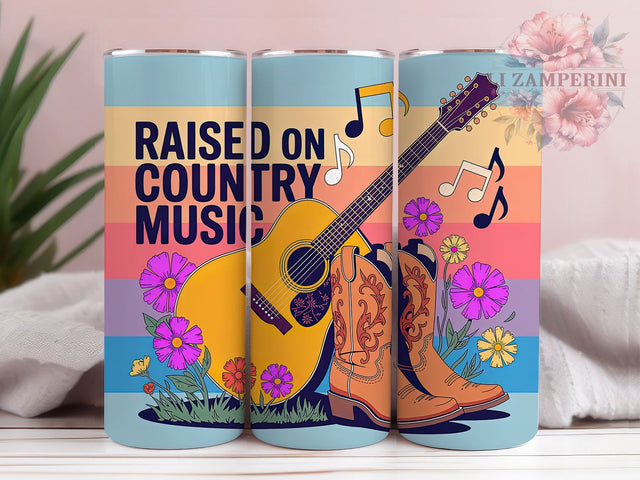 Country Music 20oz Tumbler Wrap, Raised On Country Music, Rustic Music Sublimation, Western Lifestyle PNG, 20oz Tumbler Wrap, Country Song Lover Design, Southern Music Sublimation Sublimation Li Zamperini 