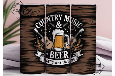 Country Music & Beer 20oz Tumbler Wrap Sublimation sassyprint 