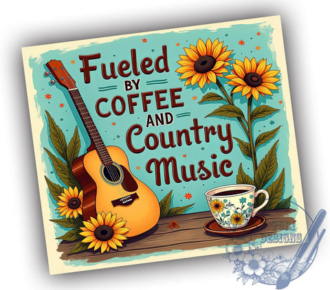 Country Music, Coffee Tumbler, Sunflower Design, 20oz Tumbler, Sublimation Wrap, Digital Download, Handmade Gifts Sublimation ToriDesigns 