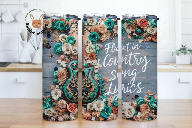 Country Music Lyrics Tumbler Wrap, 20 Oz Skinny Sublimation Tumbler Design PNG, Country Western Rustic Guitar Sublimation Rabbitmakies 