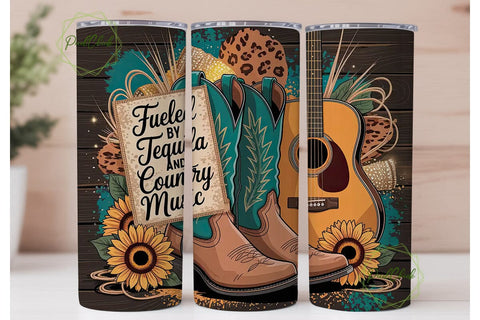 Country Music Tequila Tumbler Wrap Sublimation PixelChick 