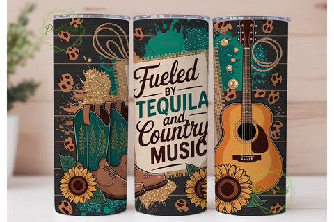 Country Music Tequila Tumbler Wrap Sublimation PixelChick 