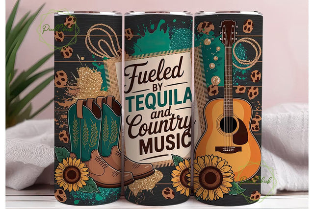 Country Music Tequila Tumbler Wrap Sublimation PixelChick 