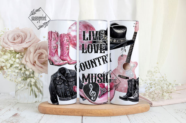 Country Music Tumbler Wrap, Cowgirl Valentine's Day 20 Oz Sublimation Tumbler PNG Design, Live Love Rustic Cowgirl Guitar Tumbler Design Sublimation sassyprint 
