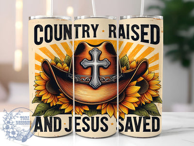 Country Raised 20oz Skinny Tumbler PNG, Christian Southern Western Cowgirl Tumbler Wrap, Sublimation Design, Straight & Tapered Tumbler Wrap, Instant Digital Download Sublimation ToriDesigns 