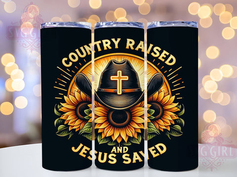 Country Raised 20oz Tumbler Wrap Sublimation Design, Straight Tapered Tumbler Wrap, Jesus Saved Tumbler Png, Instant Digital Download Sublimation SvggirlplusArt 