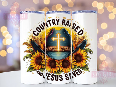 Country Raised 20oz Tumbler Wrap Sublimation Design, Straight Tapered Tumbler Wrap, Jesus Saved Tumbler Png, Instant Digital Download Sublimation SvggirlplusArt 
